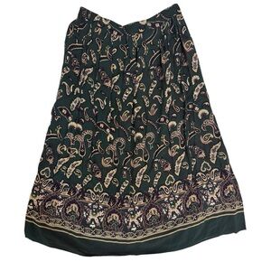 Vintage Sag Harbor Dark Green Patterned Midi Skirt